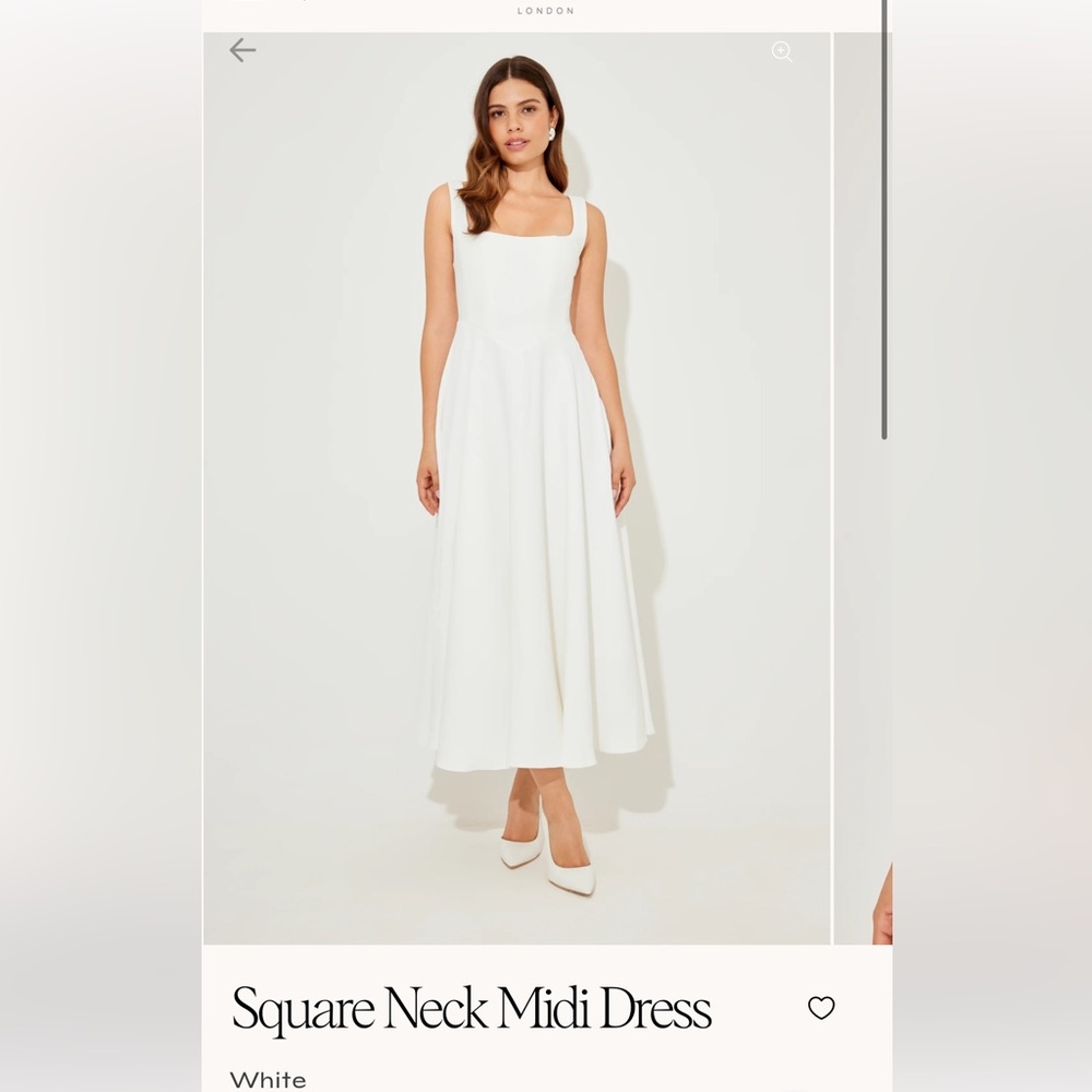 White Square Neck Midi Dress